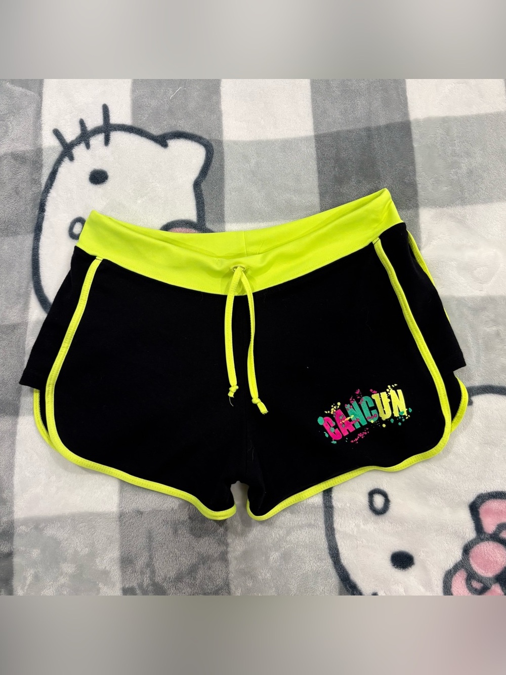 Y2K Cancun Black Neon Dolphin Hem Shorts